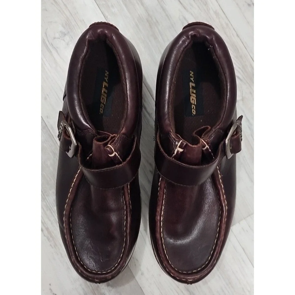 Lugz MRSL645 Men's Burgundy Brown Leather Monk Strap Moc Toe Loafers Size 12 Y2K